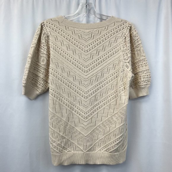Loft Womens Beige Cotton Round Neck Short Sleeve Pullover Sweater Size Medium - Picture 2 of 9